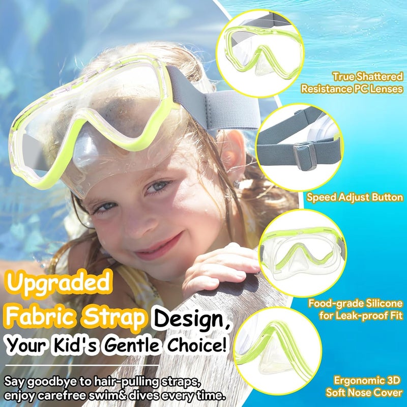 Vvinca Kids-Goggles with Nose Cover, Diving Mask Elastic Fabric Strap Anti Fog Anti Shattered Lens for Kids Swim Goggles 3-14 - Image 2